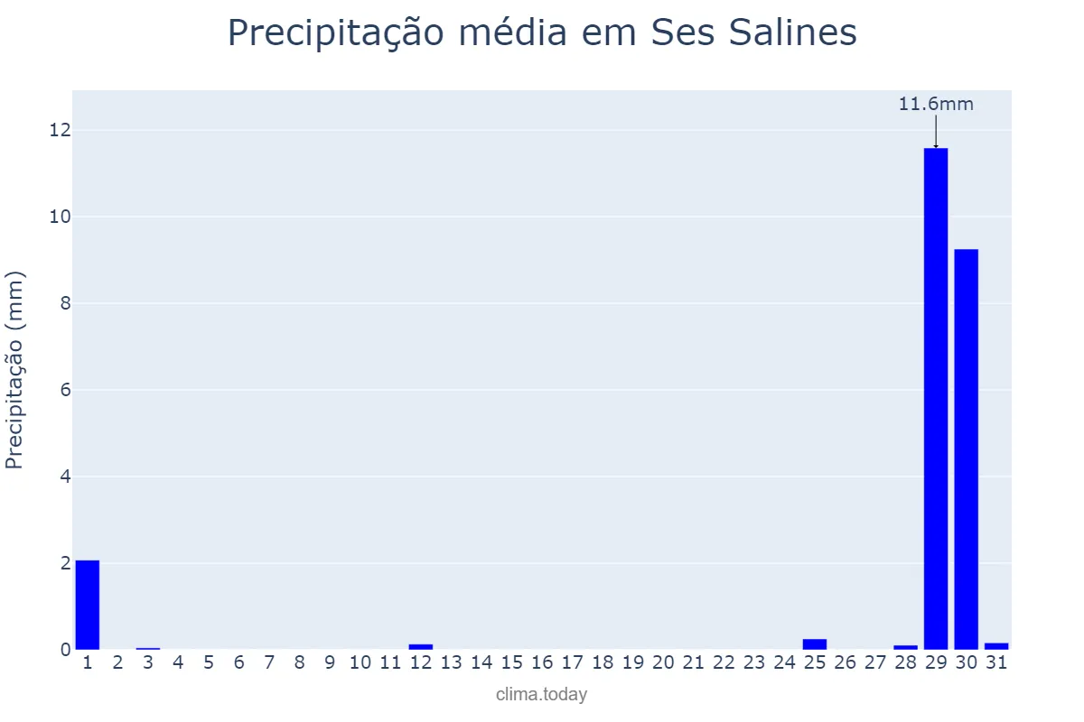 Precipitação em agosto em Ses Salines, Balearic Islands, ES