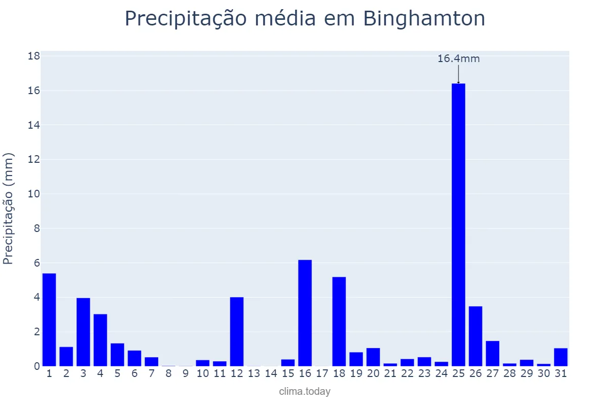 Precipitação em janeiro em Binghamton, New York, US